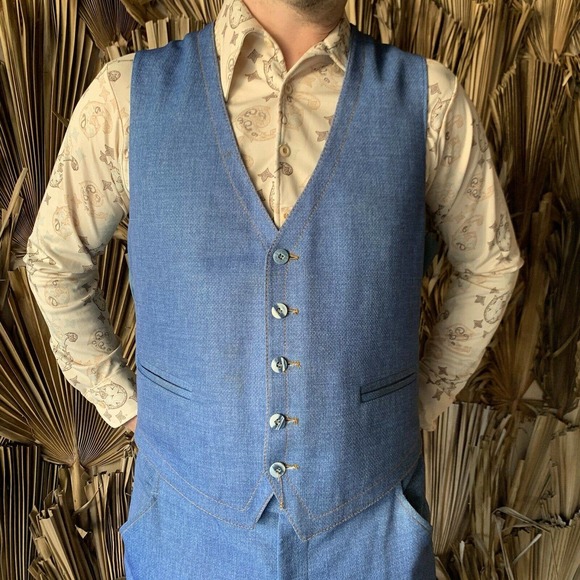 Vintage 1970s Denim Leisure Suit M/L 3 piece - Picture 5 of 12